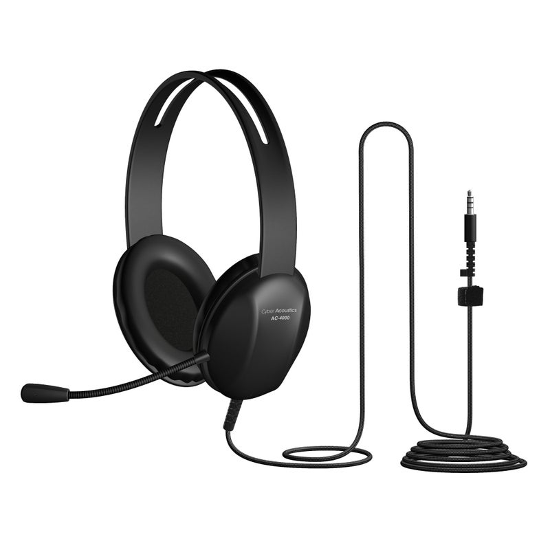 Cyber Acoustics سماعة رأس ستيريو للكمبيوتر من سايبر أكوستيكس (AC-4000)، اتصال 3.5 مم، ميكروفون لإلغاء الضوضاء للكمبيوتر، ماك والأجهزة اللوحية، مثالية للفصول الدراسية أو المنزل - Image 1